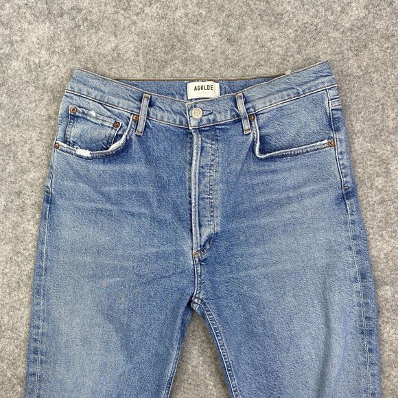 Agolde Riley Jeans High Rise Crop Jeans Size 30 Straight Light wash A056B-1255 - Picture 2 of 12